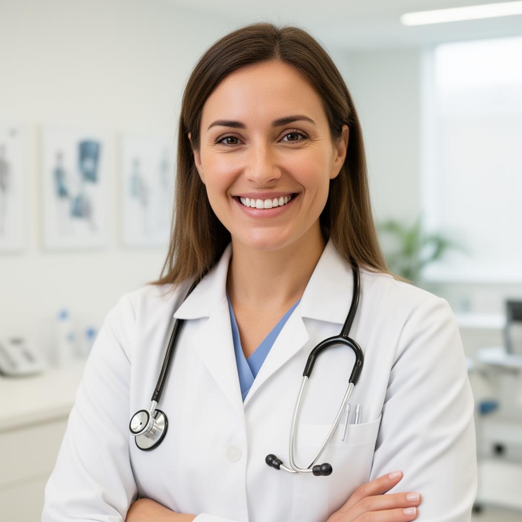 Médica feliz atendendo na clínica