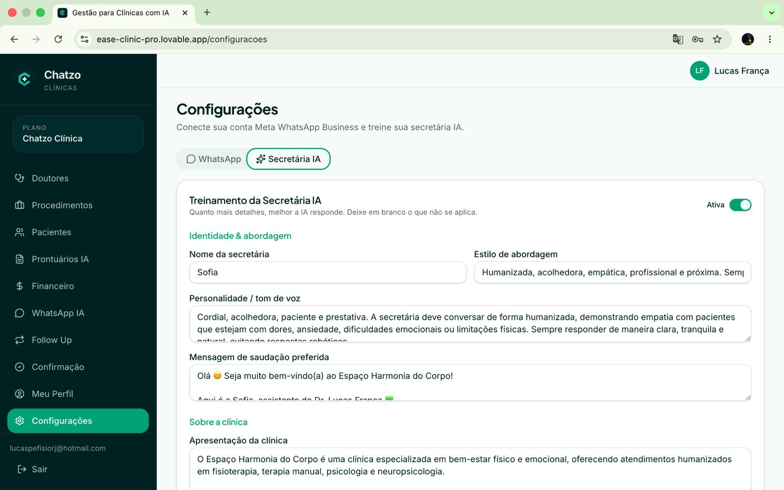 Você no controle da Secretária IA