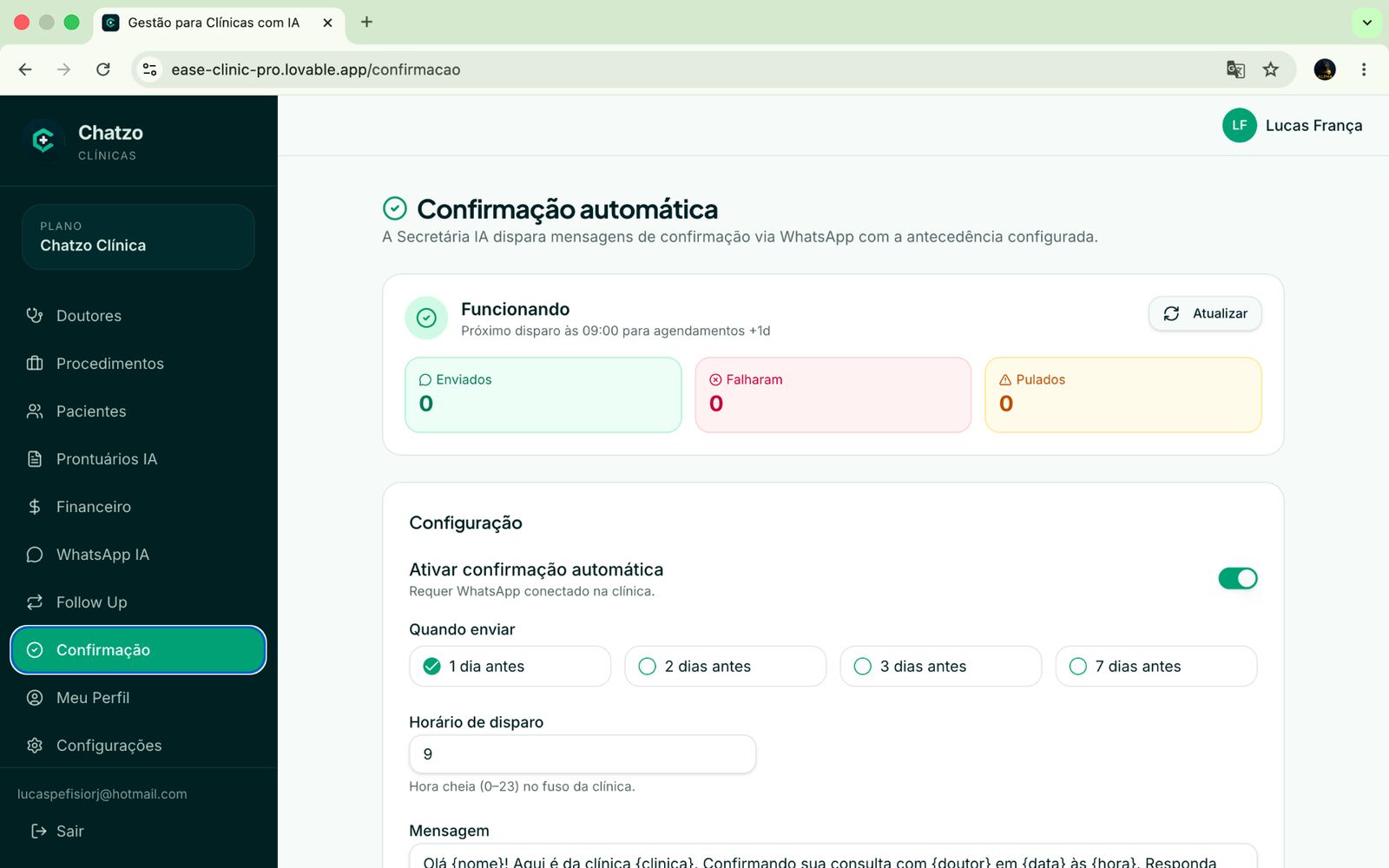 Confirmação inteligente e queda de no-show