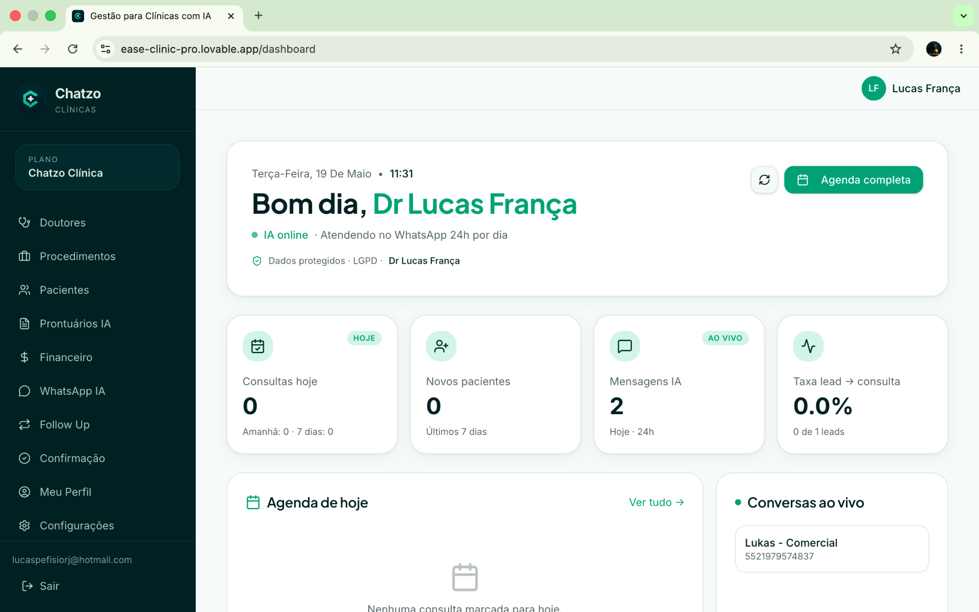 Painel completo da sua clínica