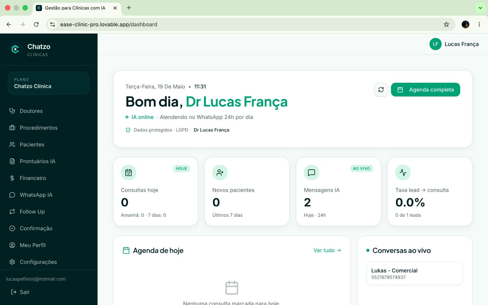 Painel completo da sua clínica